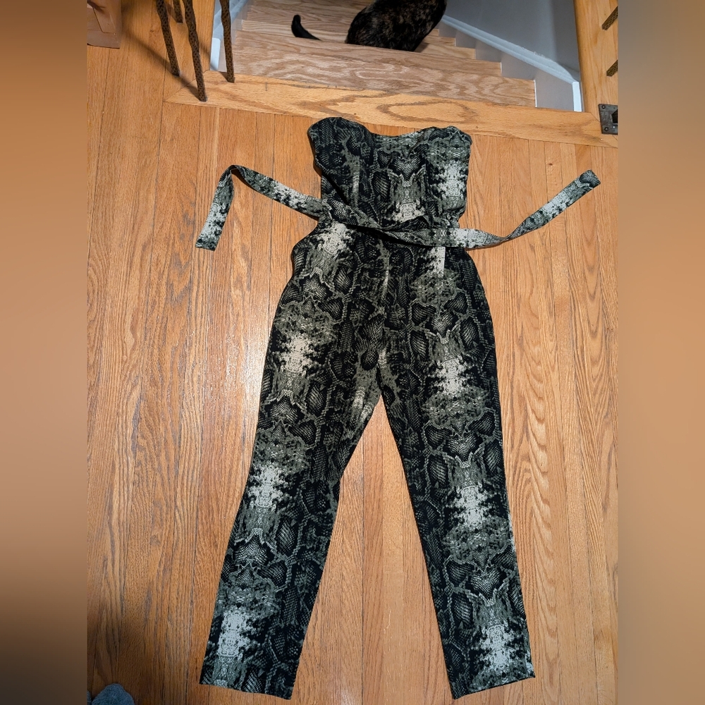 Strapless Snakeskin Print Jumpsuit XS - Picture 2 of 7